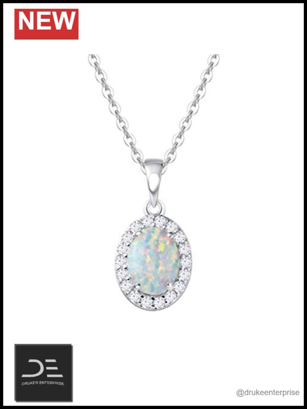 Sterling Silver Opal Ruby Necklace & White Opal Stud Earrings - October